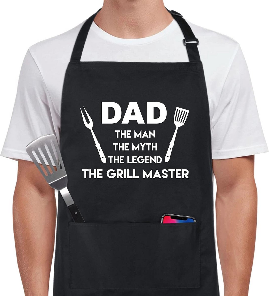 Grappig Katoenen Schort met 2 Zakken voor BBQ en Grillen - Verstelbaar