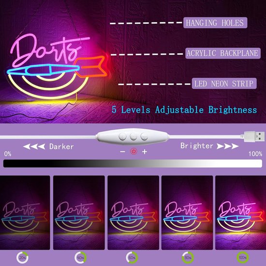 Neon Dartbord Verlichting - USB LED Neon Licht voor Wanddecoratie, Bar en Speelkamer — afbeelding 5