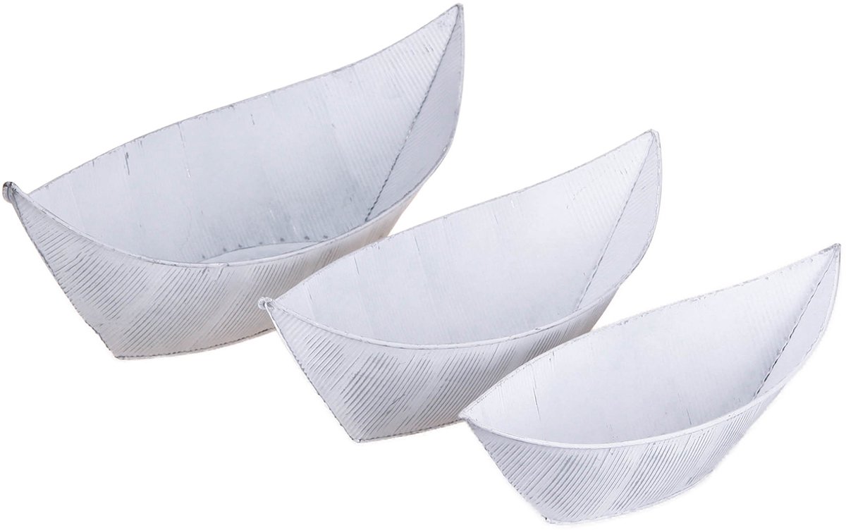 Bloempot, bootvormig, metaal, wit/zilver, 54,5/48/42 cm, set van 3