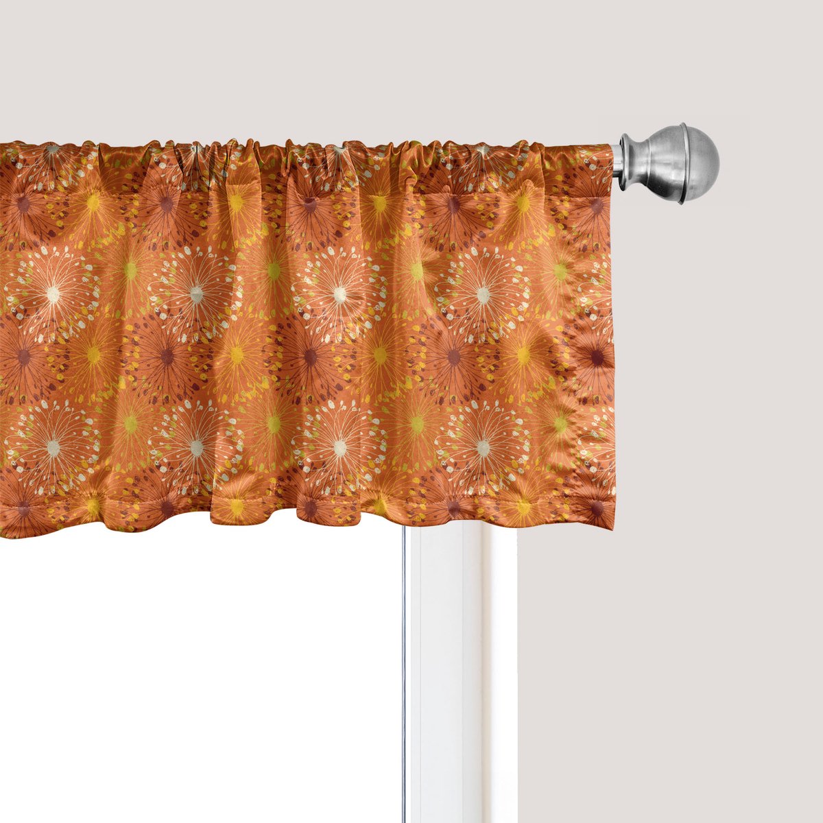 ABAKUHAUS Oranje raamvalletje, gordijnvalletje voor keuken en slaapkamer met tunnelzoom, 137 cm x 30 cm, geel bruin wit