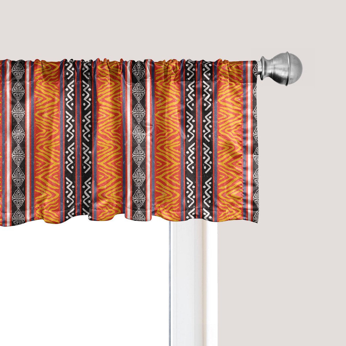 ABAKUHAUS Vintage Tribal Raamvalletje, Gordijnvalletje voor Keuken en Slaapkamer met Tunnelzoom, 137 cm x 45 cm, Houtskoolgrijs Oranje
