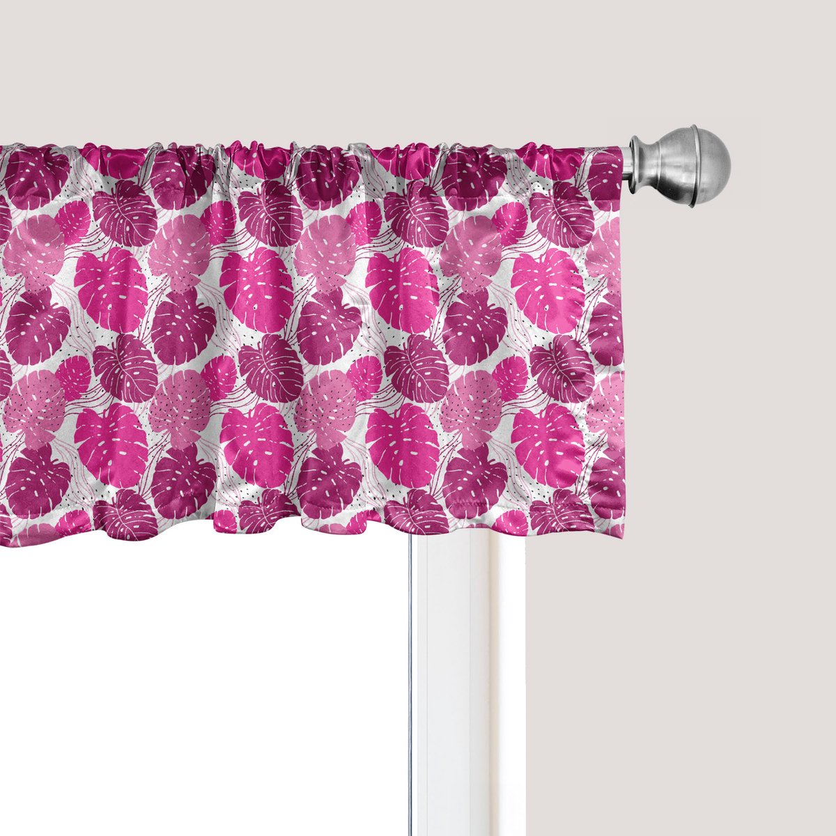 ABAKUHAUS Monstera raamvalletje, gordijnvalletje voor keuken en slaapkamer met tunnelzoom, 137 cm x 30 cm, felroze donker magenta