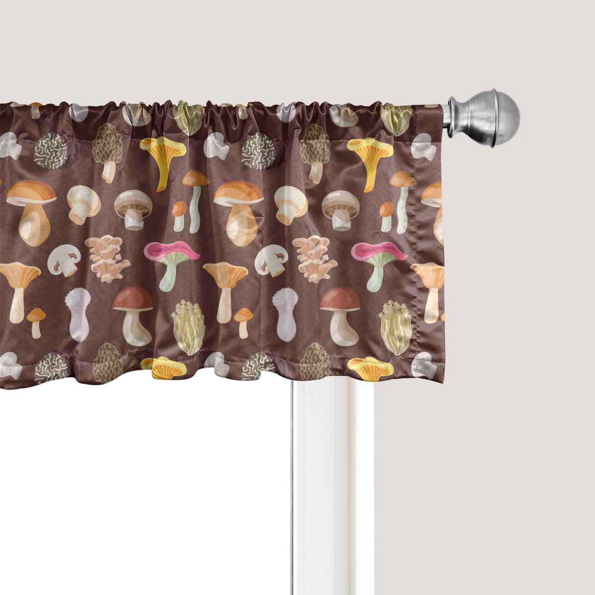 ABAKUHAUS Paddenstoel Raamvalletje, Gordijnvalletje voor Keuken en Slaapkamer Decoratie met Tunnelzoom, 137 cm x 45 cm, Umber en Multicolor