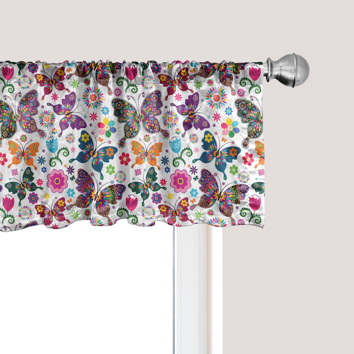 ABAKUHAUS Vlinder Raamvalletje, Gordijnvalletje voor Keuken en Slaapkamer Decoratie met Tunnelzoom, 137 cm x 45 cm, Multicolor