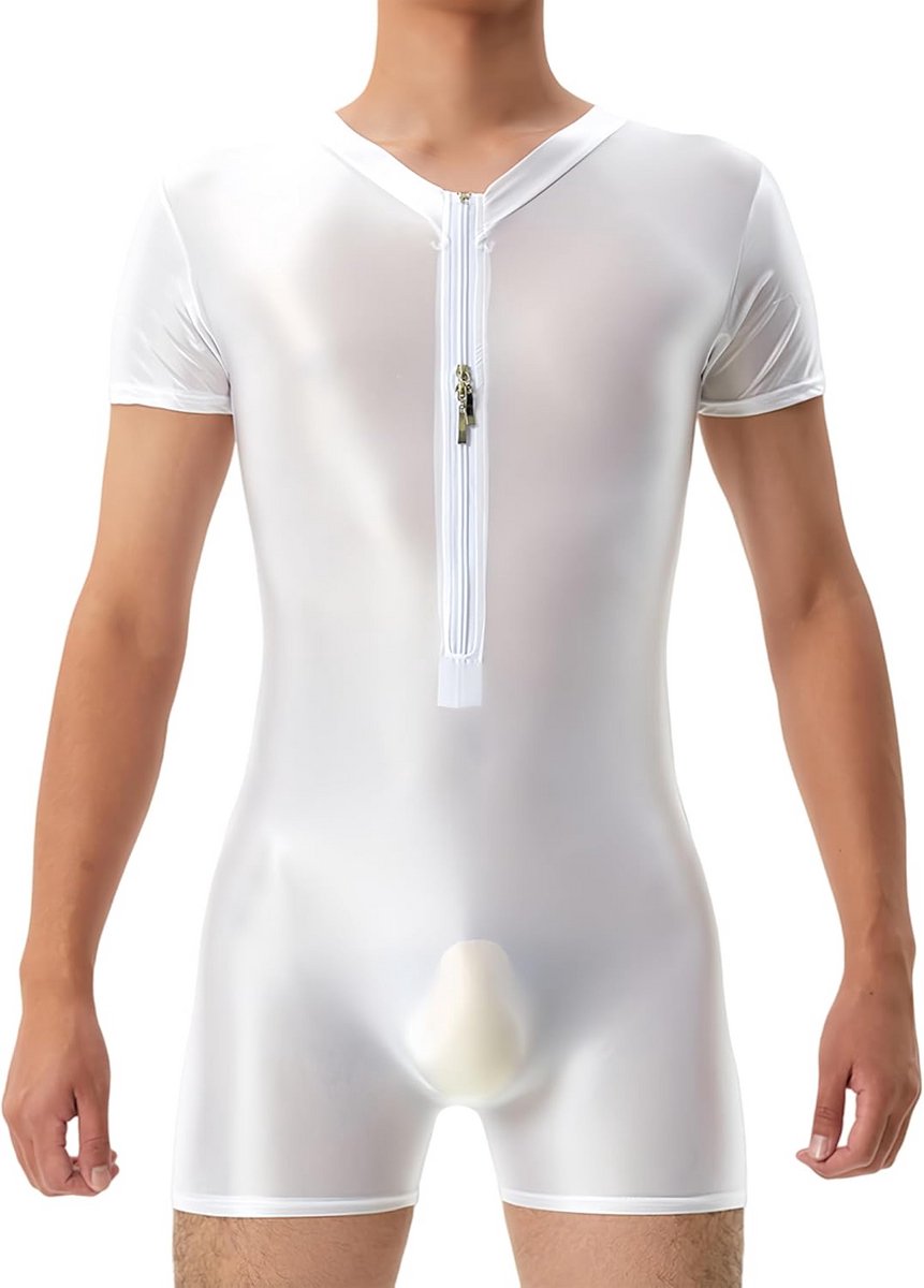 Glanzende Heren Jumpsuit met Ritssluiting - Strakke Bodysuit
