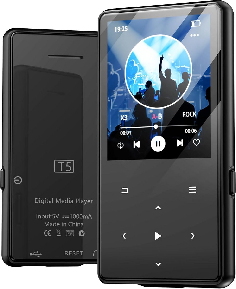 Draagbare MP3-speler 64 GB met Bluetooth 5.3, FM-radio en HiFi Geluid
