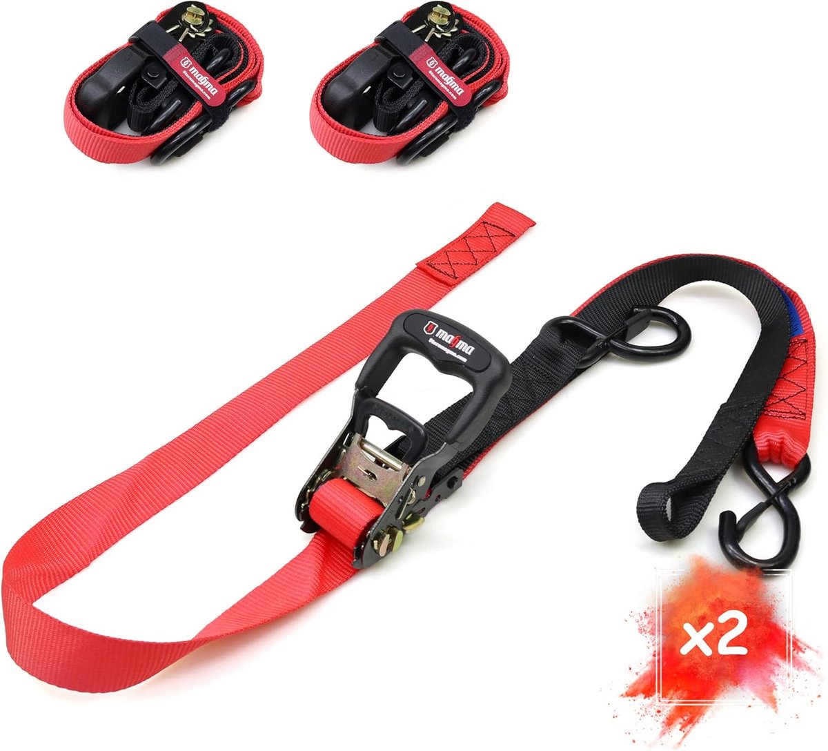 Set van 2 Verstelbare Ratel Spanbanden 1500 Kgf met Haak en Soft Loop voor Motor, Trailer, Boot