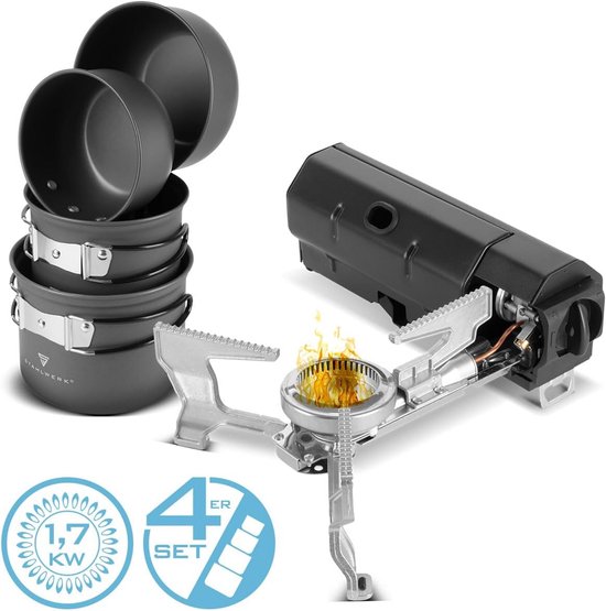 Opvouwbare Camping Kookset met 1700W Gasfornuis en Aluminium Pannen — afbeelding 2