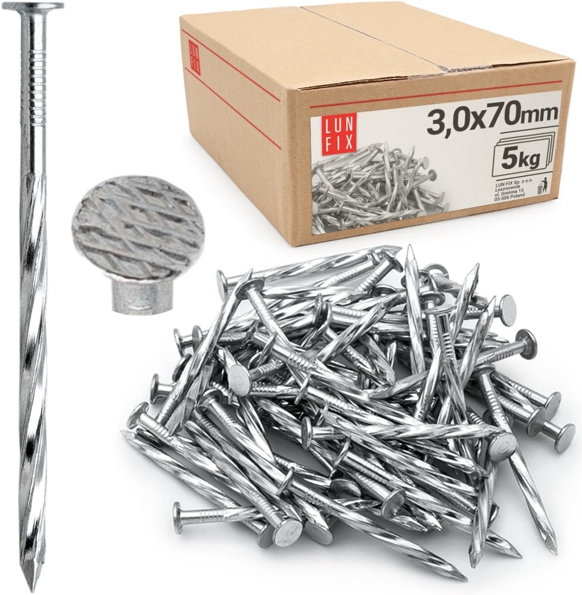 5kg Verzinkte Drallspijkers 3 x 70 mm – Schroefnagels met Platte Kop voor Houtbouw
