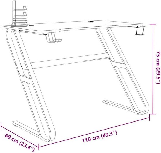 Gaming Bureau met Z-Poten 110x60 cm Zwart - Speeltafel en Kantoorbureau van Merkloos — afbeelding 5