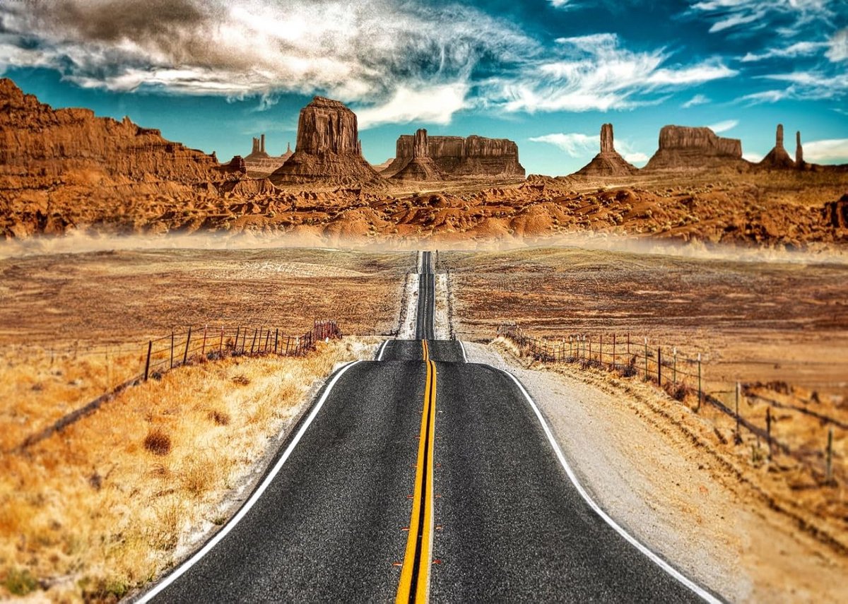 Fotografie Achtergrondset Mojave Woestijn Snelweg Landschap Route 66 Stijl