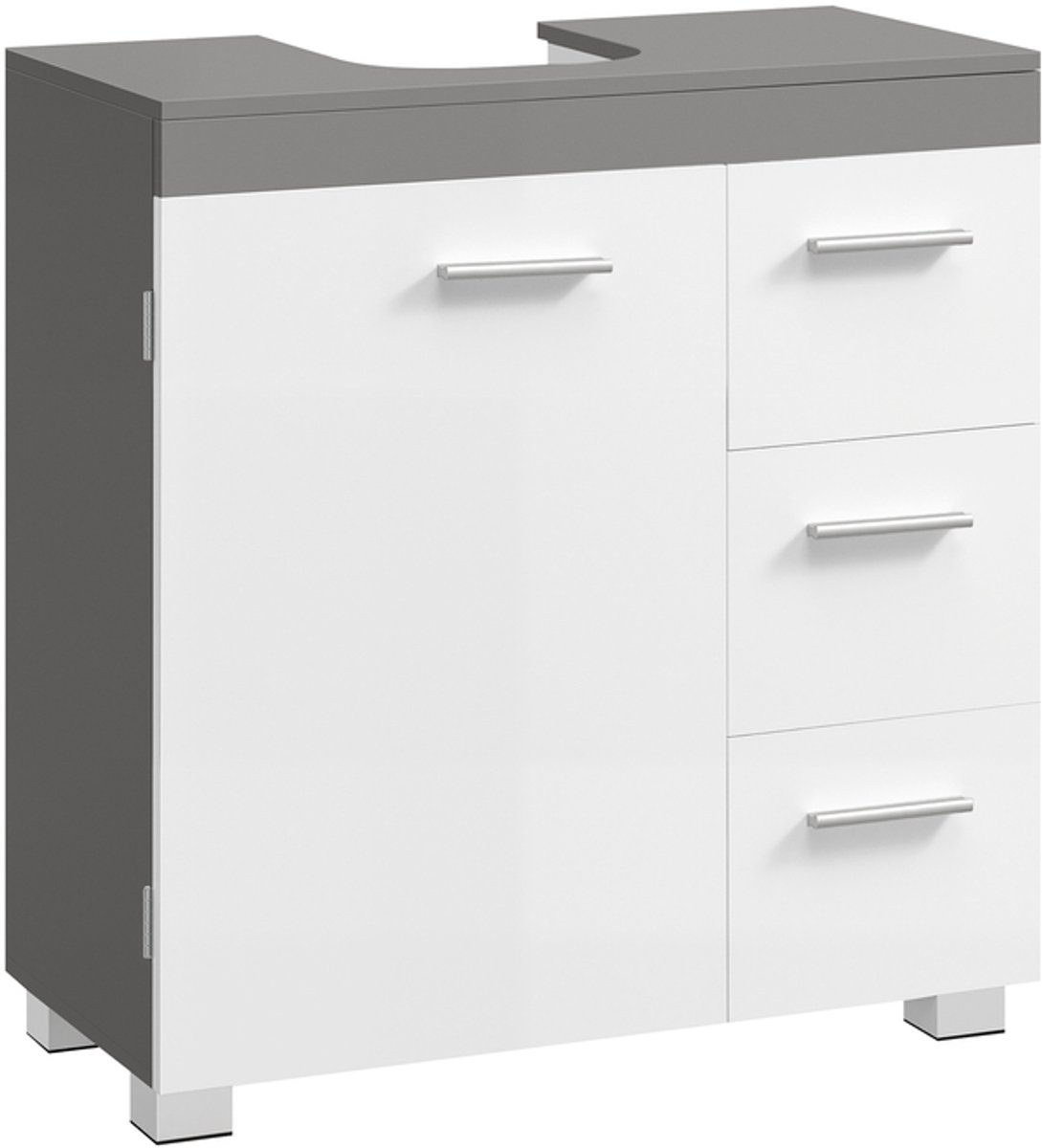 Badkamermeubel – Met 3 grote lades en poten – Wolkwit-cementgrijs – 30 x 60 x 64 cm