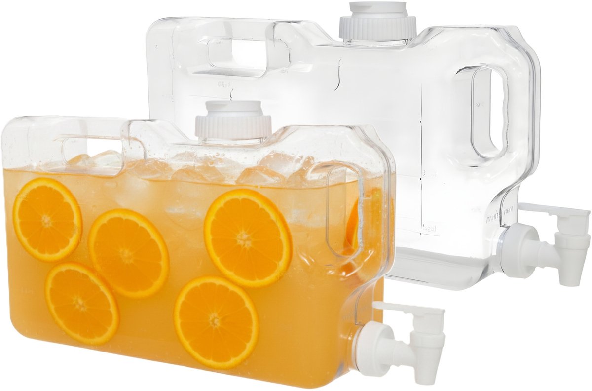 Gerimport Drank / Water dispenser tap - 2x - 4 Liter - kunststof - 40 x 7 x 21 - koelkast drankdispenser