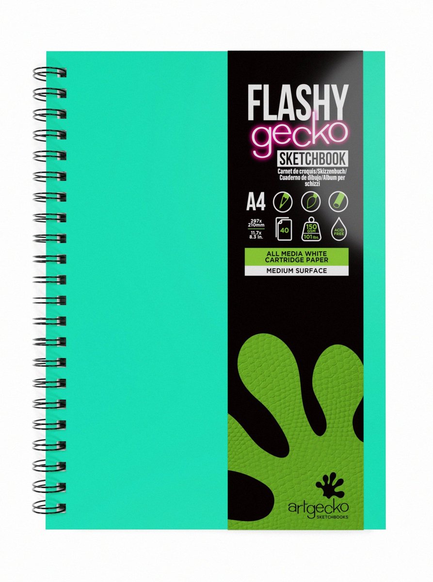 Artgecko schetsboek A4 spiraal mintgroen 150gr 40 vel wit duurzaam.