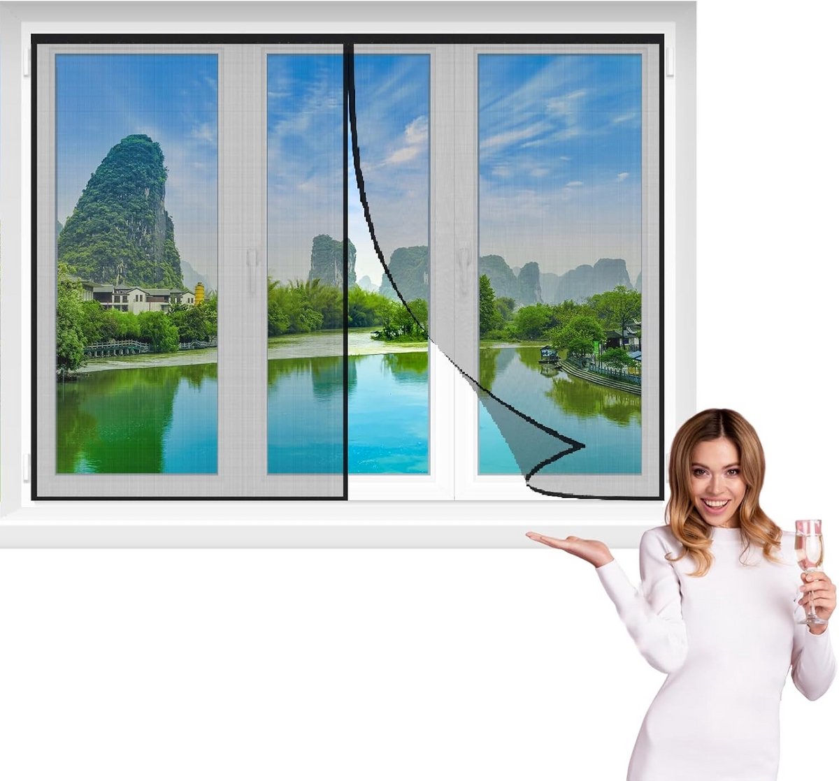 Magnetische Hordeur en Horraam Zwart 60x125cm Zonder Boren
