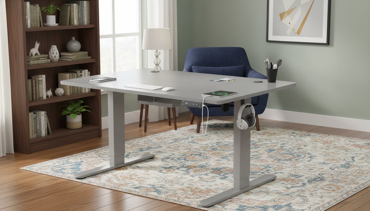 Electric Desk Casa Velluto ProLift 120x80 cm – In Hoogte Verstelbaar Elektrisch Bureau met Type-C Oplaadpoort, 3 Geheugenfuncties, Kabelmanagement en Anti-Bots Technologie – Modern Grijs Computer Bureau voor Thuiskantoor en Werkkamer