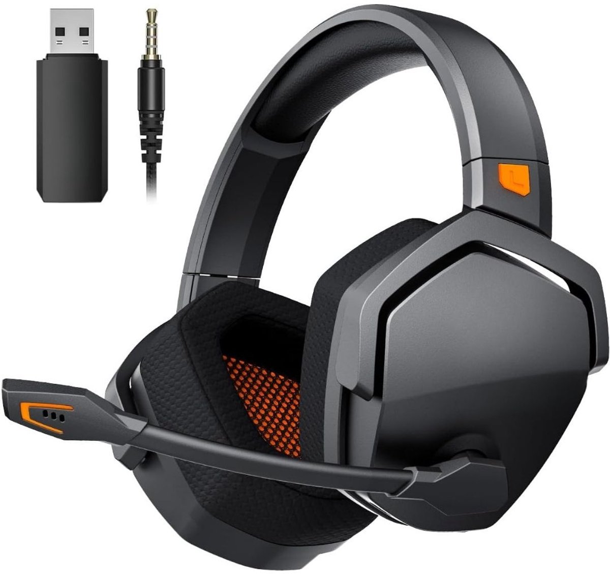 Nexvo® Game headset draadloos - Headset - Game headset - Gaming headsets - Zwart/Oranje - 20cm x 11cm x 21cm