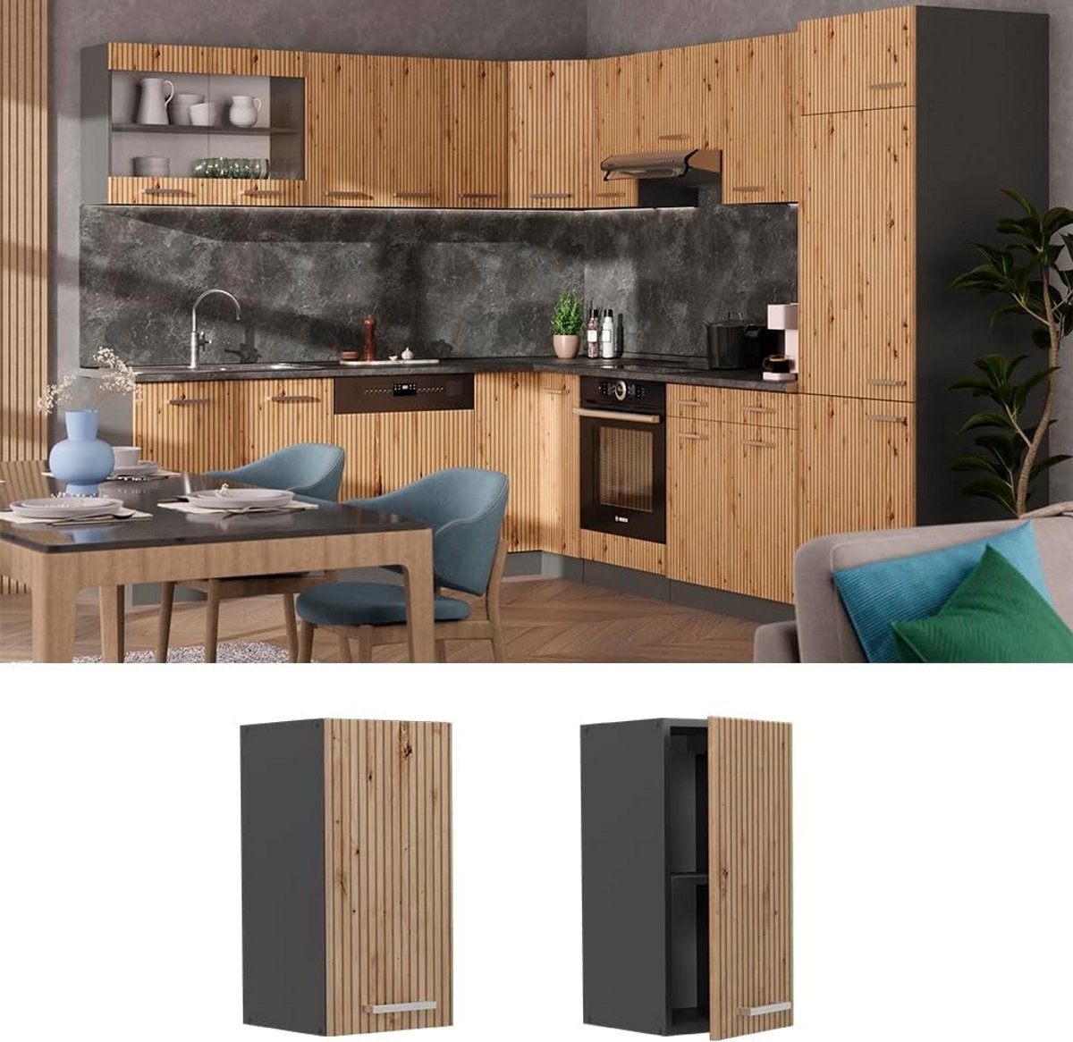 Wandkast Ladekast Eiken Antraciet 30 cm Modulair