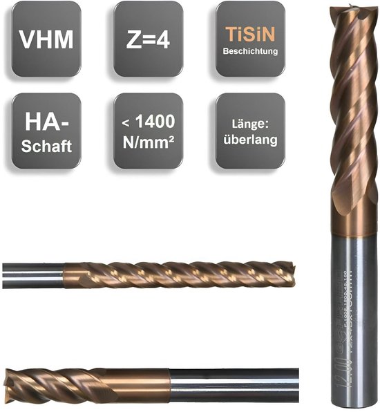 Extra Lange VHM Schachtfrees met 4 Snijkanten TiSiN Coating — afbeelding 2
