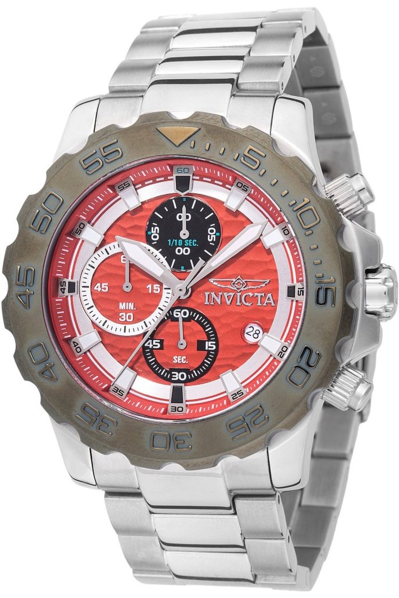Invicta Pro Diver 50246 Heren Horloge - Waterdicht - Analoog - Quartz Uurwerk - Roestvrij Staal met rode Wijzerplaat - 54mm