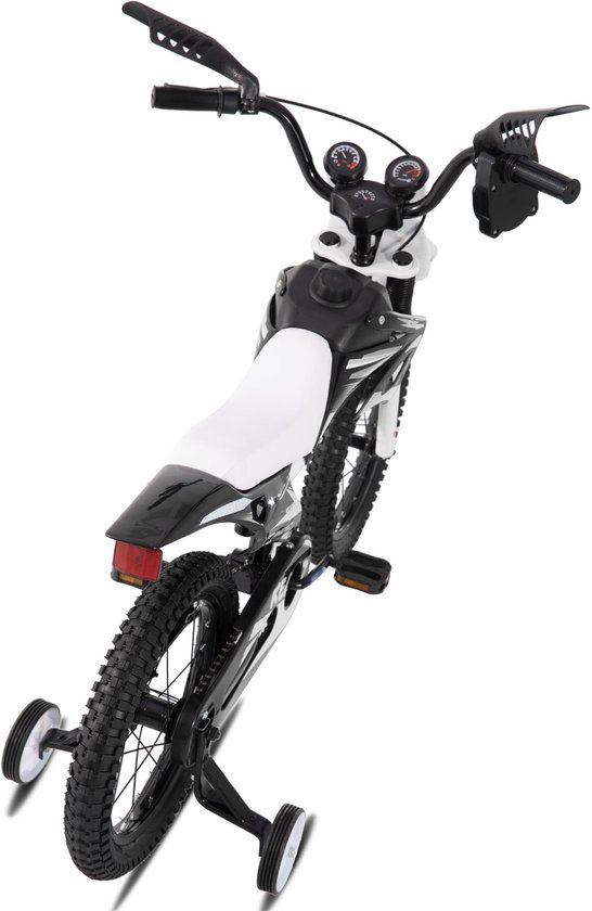 KEANO Motocross Stoere Kinderfiets - 16 Inch - Voor Jongens & Meisjes (4-7 jaar) - Met Zijwieltjes & Nummerbord - Zwart — afbeelding 3