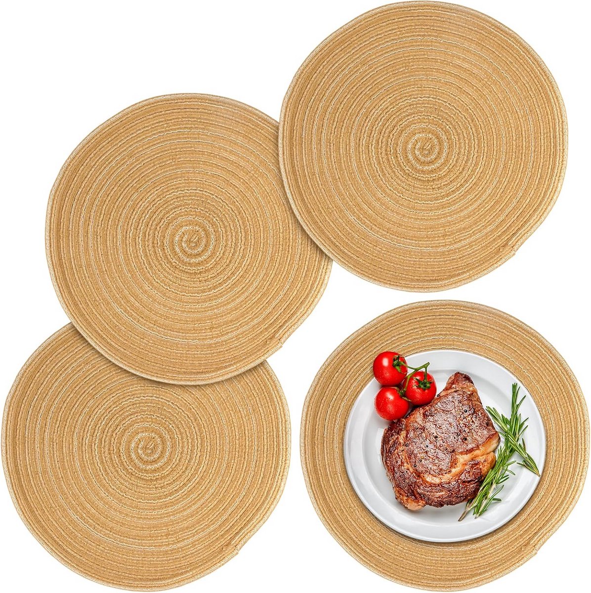 Set van 4 Ronde Gevlochten Placemats 30 cm Antislip en Hittebestendig