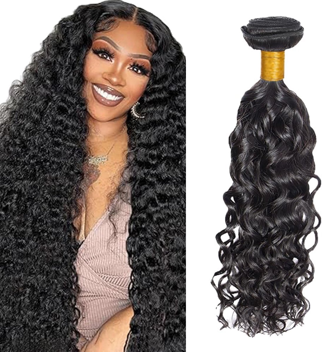 24 Inch Water Wave Haarbundels 1B Natuurlijk Zwart Remy Menselijk Haar