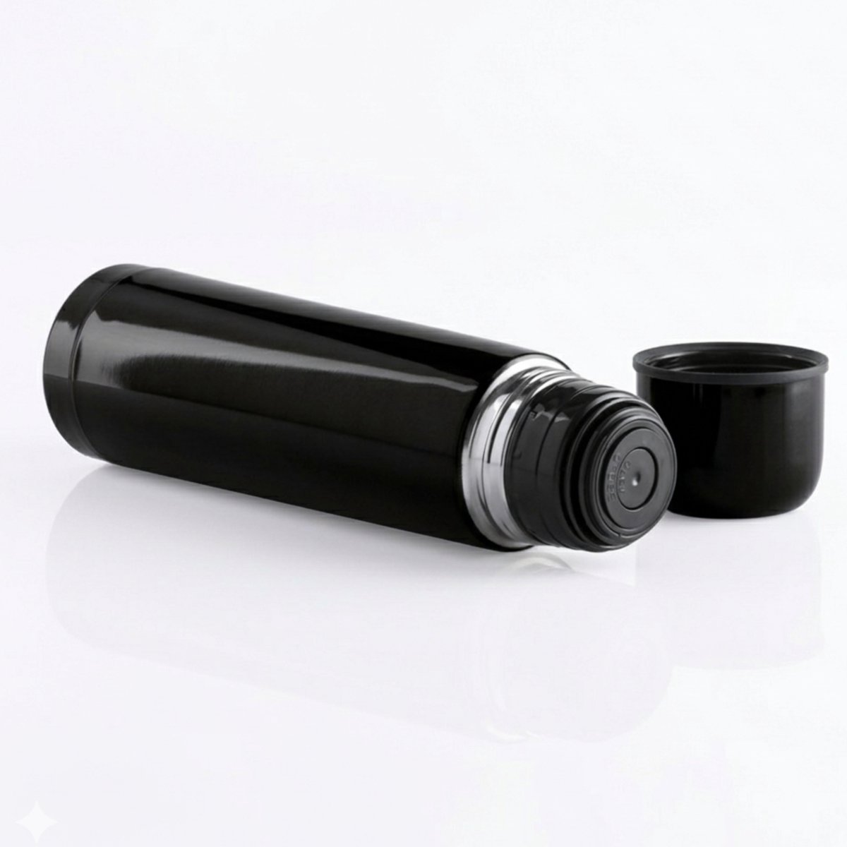 Thermosfles - 500 ml - zwart - RVS - schroefdop als beker - 25 cm - isoleerfles