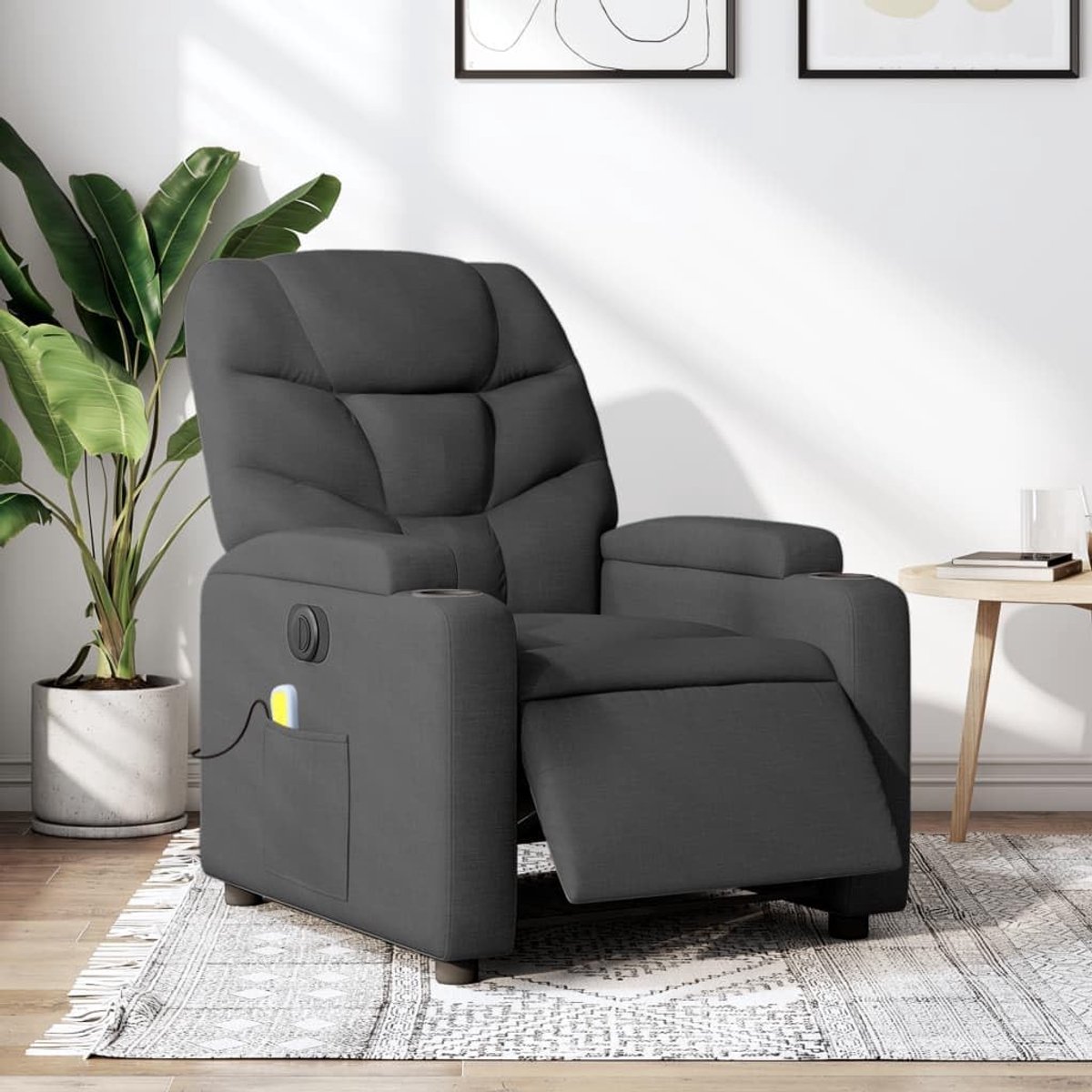 Elektrische Relaxfauteuil - Verstelbare Stoel - Ontspannen Thuis - Met Ingebouwde Massage - 74 x 89 x 100 cm - Donkergrijs