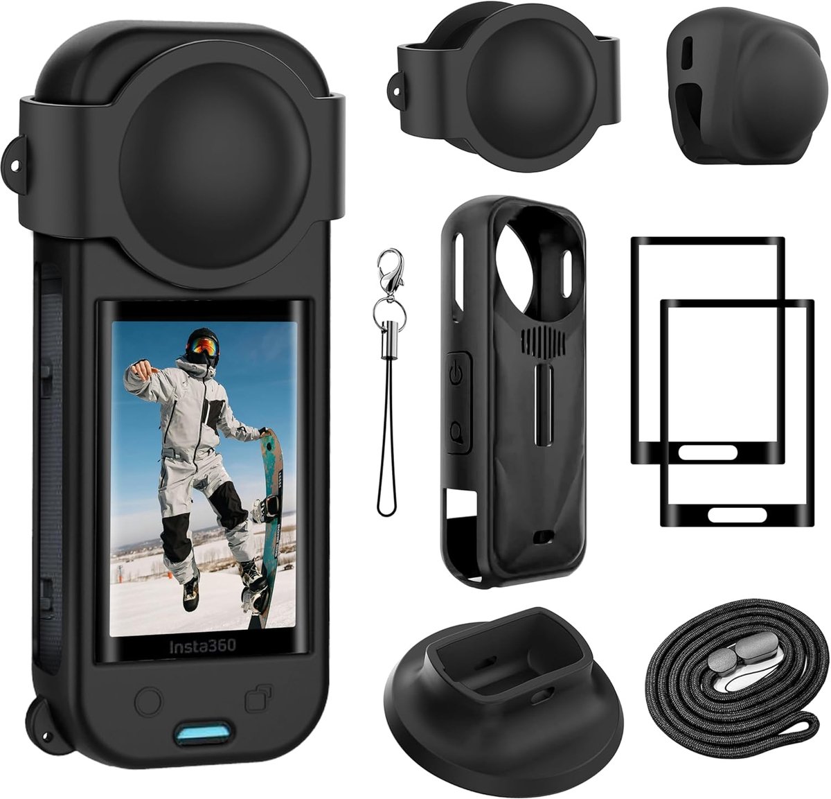 Beschermingsset Insta 360 X5 - Gehard glas displayfolie en siliconen lensdop