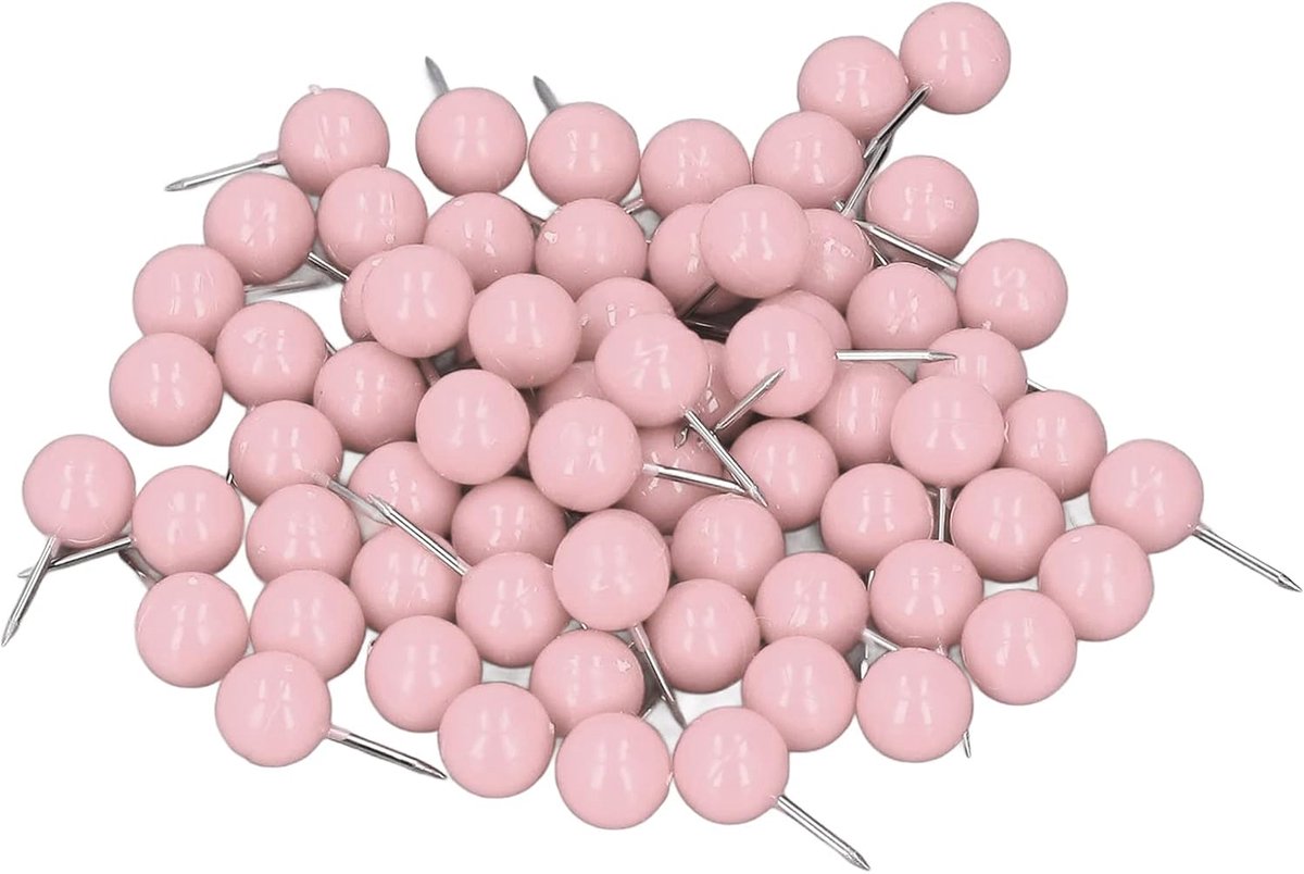 EGoods - 100 stuks Push Pins Kaartkopspijkers - Ronde Kop - Roestvrij - Opbergdoos - Roze