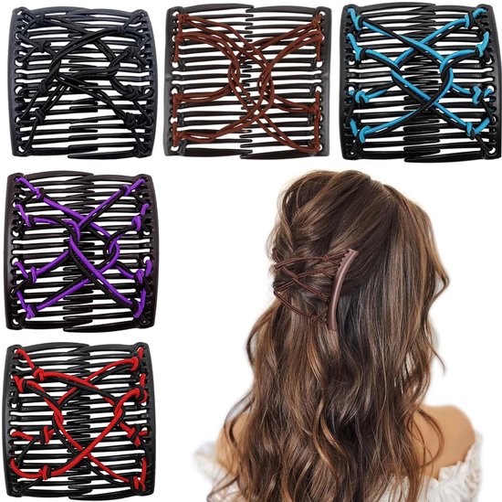 5 pièces peignes à cheveux magiques élastiques - clips à peigne élastique réglables pour femmes et filles - sans plis dans les cheveux - créateur de chignon vintage - pour cheveux bouclés, épais et ondulés, queue de cheval
