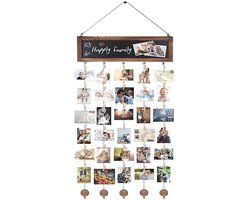 Daity Een hangende fotostandaard met een rustieke houten lijst, 30 klemmen en een linnen plank. Perfect voor wanddecoratie, vintage inrichting van een studentenkamer/slaapkamer en als cadeau voor vrouwen, tieners en meisjes (lichtbruin).