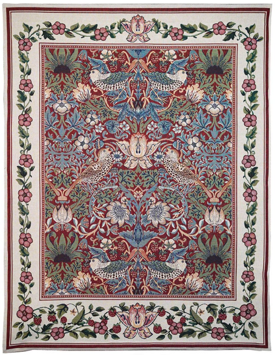 Signare Wandkleed - Wandtapijt - Gobelinstof - Strawberry Thief Red - William Morris - Rood - 112 x 139 cm creme