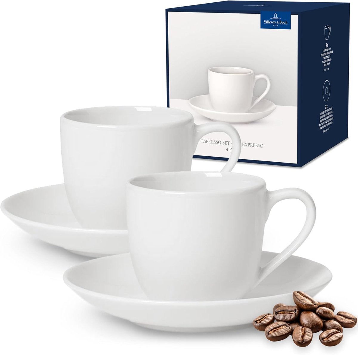 Espressoservies voor 2 personen - wit porselein
