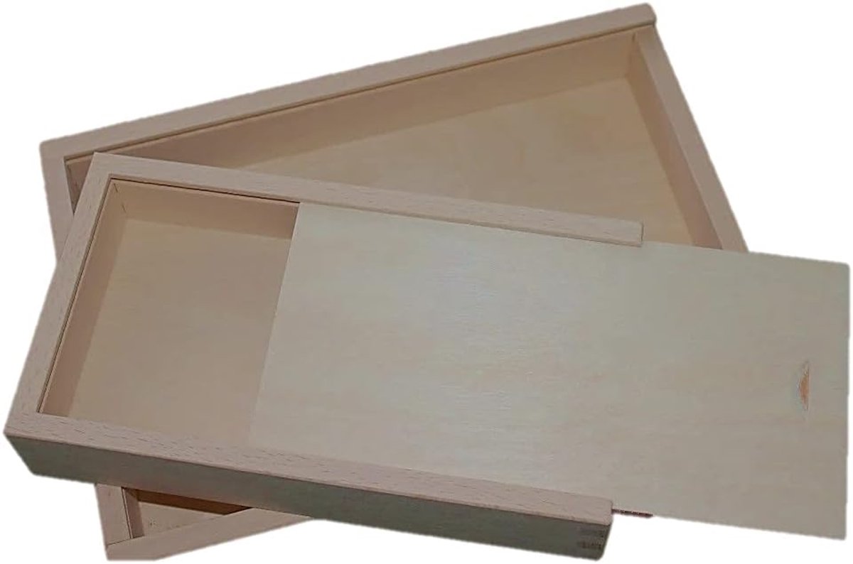 Houten Krat met Schuifdeksel - Massief Beukenhout, Berkenmultiplex Bodem 220x220x50mm