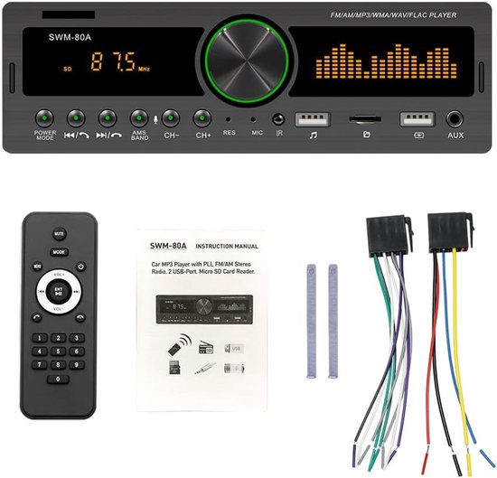 Auto MP3 Speler - Autoradio Bluetooth - Muziek Luisteren - Aanraakscherm Bediening - Enkele Din - Zwart