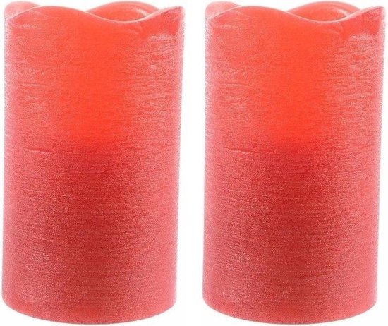 2x Rode waskaarsen warm wit LED - 7,5 x 12,5 cm - LED kaarsen