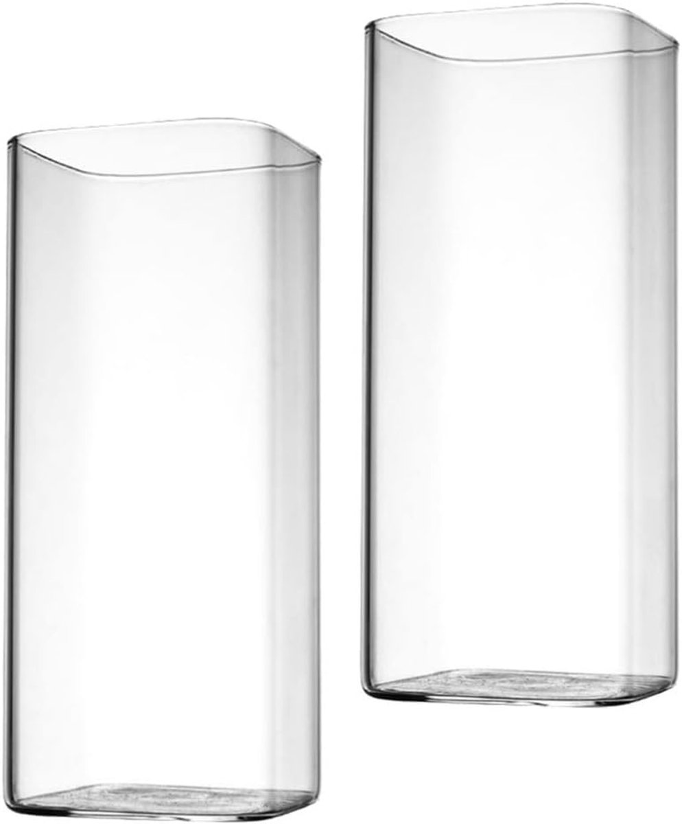 Set van 2 vierkante drinkglazen - 350 ml helder glas voor water, sap, bier en cocktails