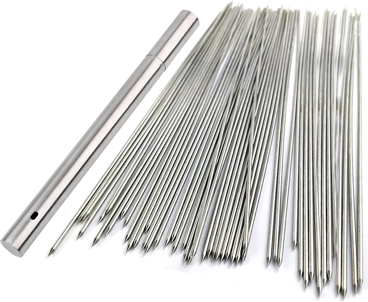 RVS BBQ Spiesjes 100 Stuks - Roestvrijstalen Barbecue Naald Sticks met Houder