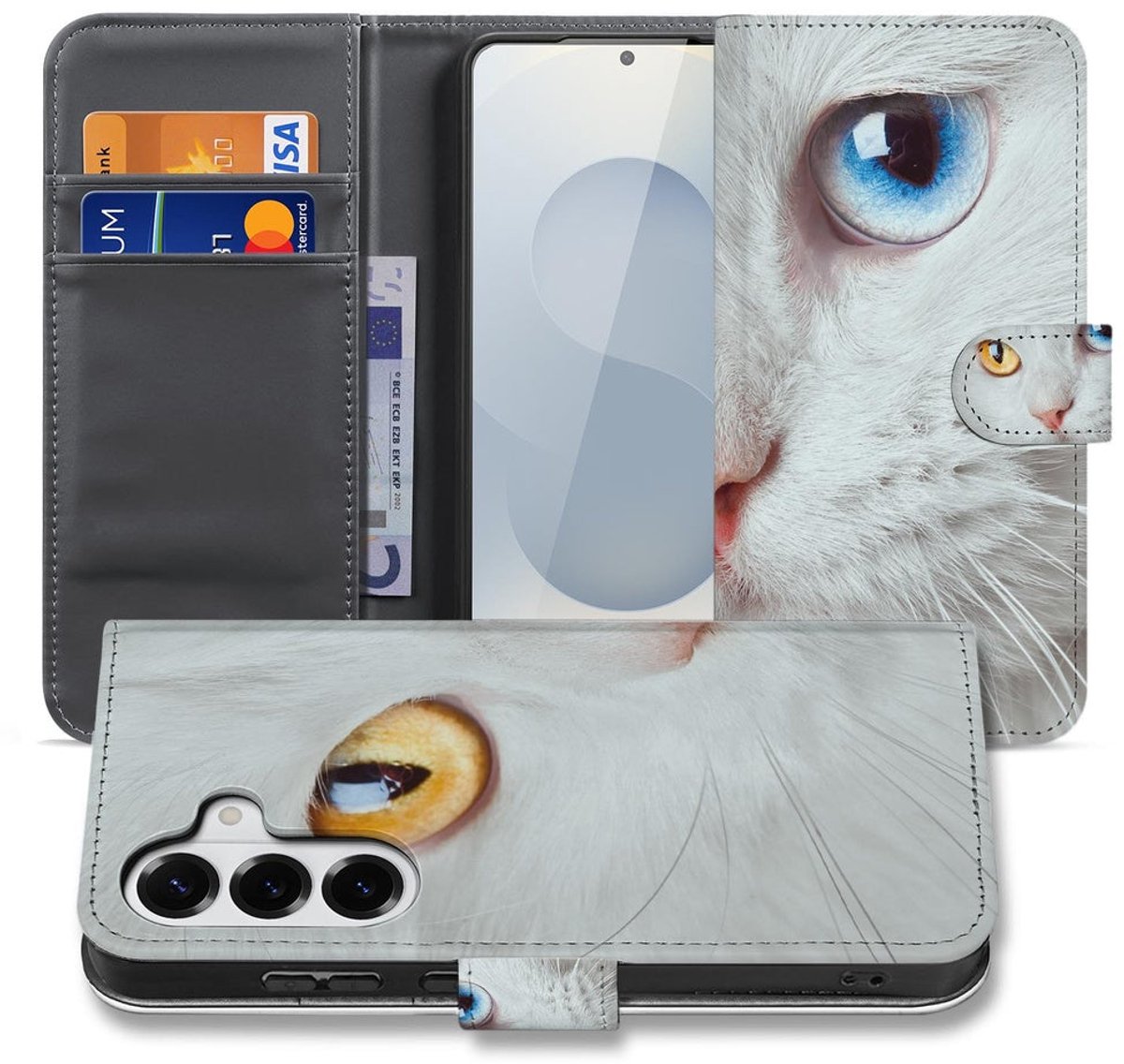 Book Case Samsung Galaxy S26 Plus Witte Kat Dierenprint