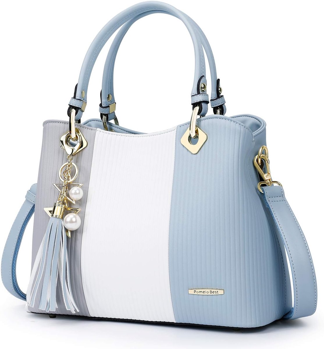 Multicolor Striped Shoulder Bag for Women - Light Blue Stylish Handbag
