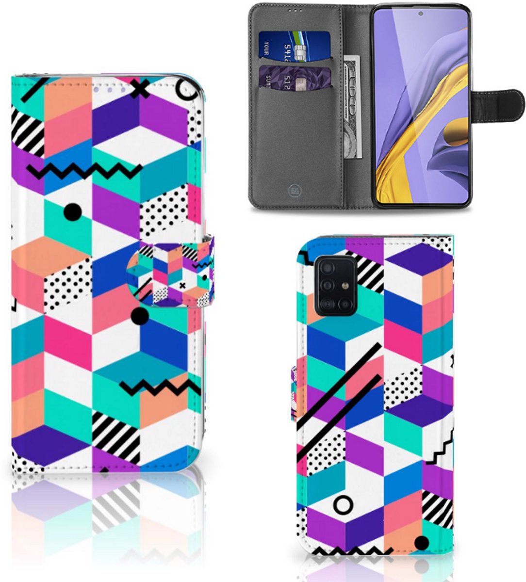 Samsung Galaxy A51 Book Case Blokken Kleurrijk