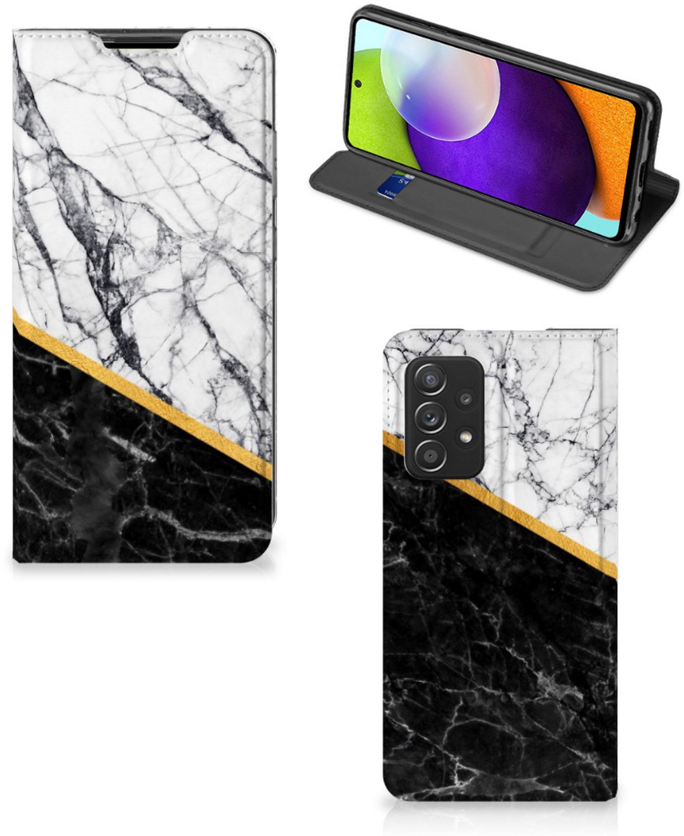 Samsung Galaxy A52 Standcase Marmer Wit Zwart - Origineel Cadeau Man