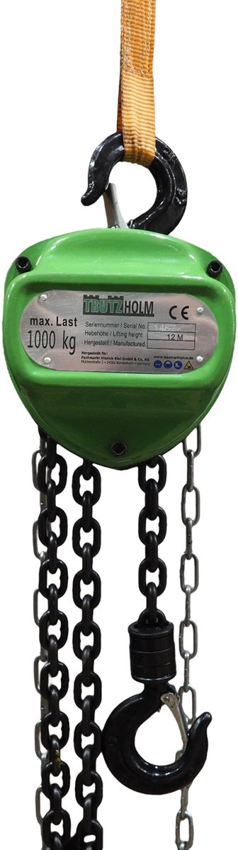 Driehoek kettingtakel 1000kg / 1 t draagvermogen - 12 m hijshoogte - dubbele rem HSC katrolblok Takel touwtakel