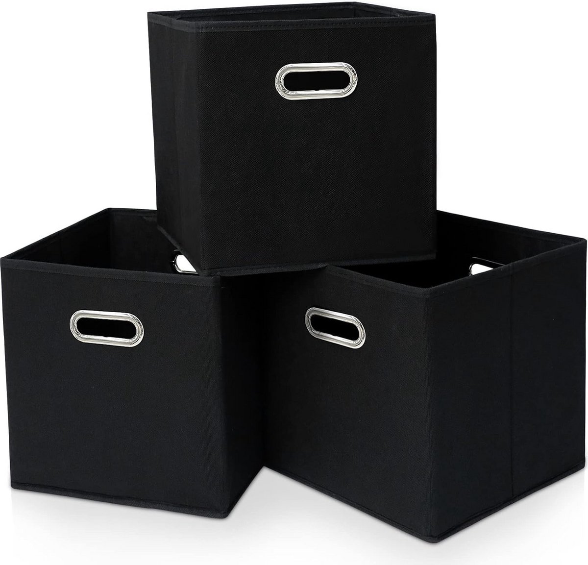 Opvouwbare Kubus Organizer Set van 3 - Zwarte Opbergbakken met Handgrepen 33x33x33 cm
