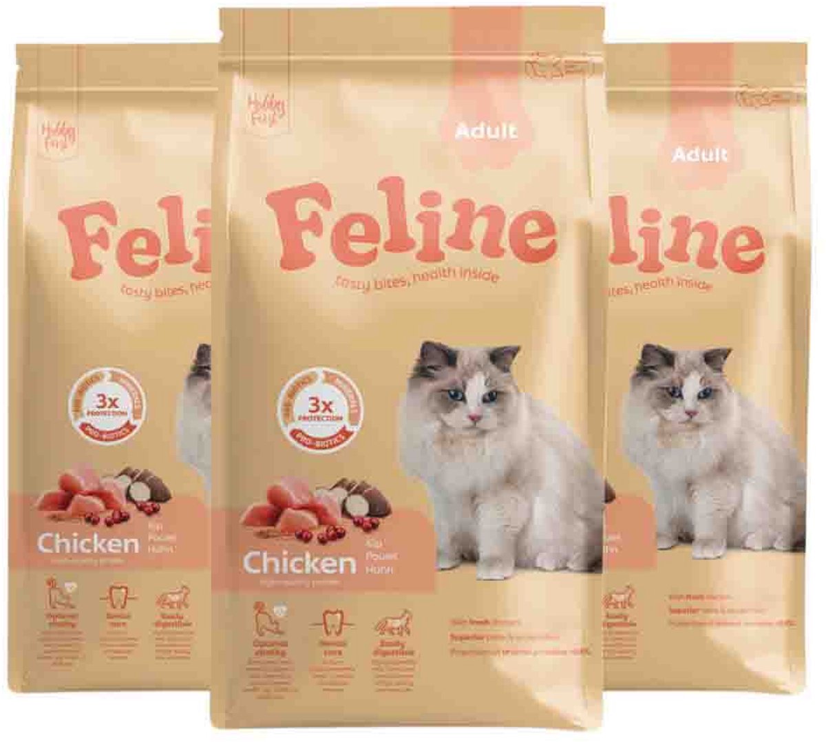 HobbyFirst Feline HobbyFirst Feline Kattenvoer Droog Adult Kip - 3 x 1,5 kg - Voordeelverpakking