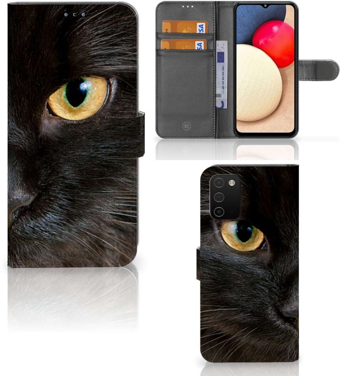 Samsung Galaxy A03s Telefoonhoesje met Pasjes Zwarte Kat