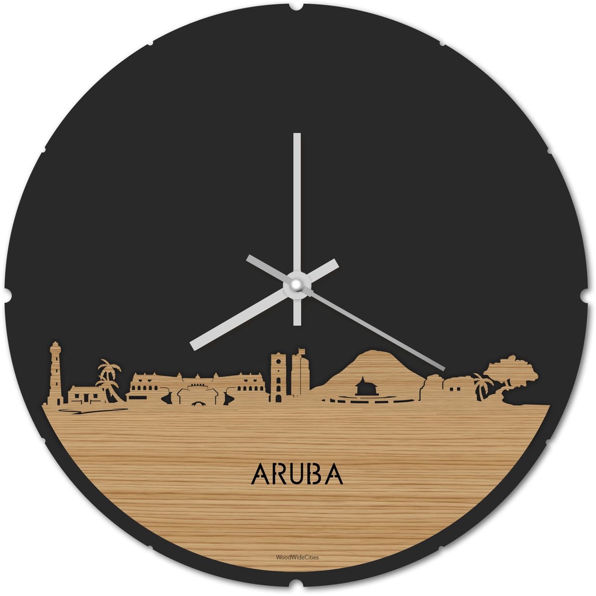 Skyline Klok Rond Aruba Bamboe hout - Ø 44 cm - Stil uurwerk - Wanddecoratie - Meer steden beschikbaar - Woonkamer idee - Woondecoratie - City Art - Steden kunst - Cadeau voor hem - Cadeau voor haar - Jubileum - Trouwerij - Housewarming -