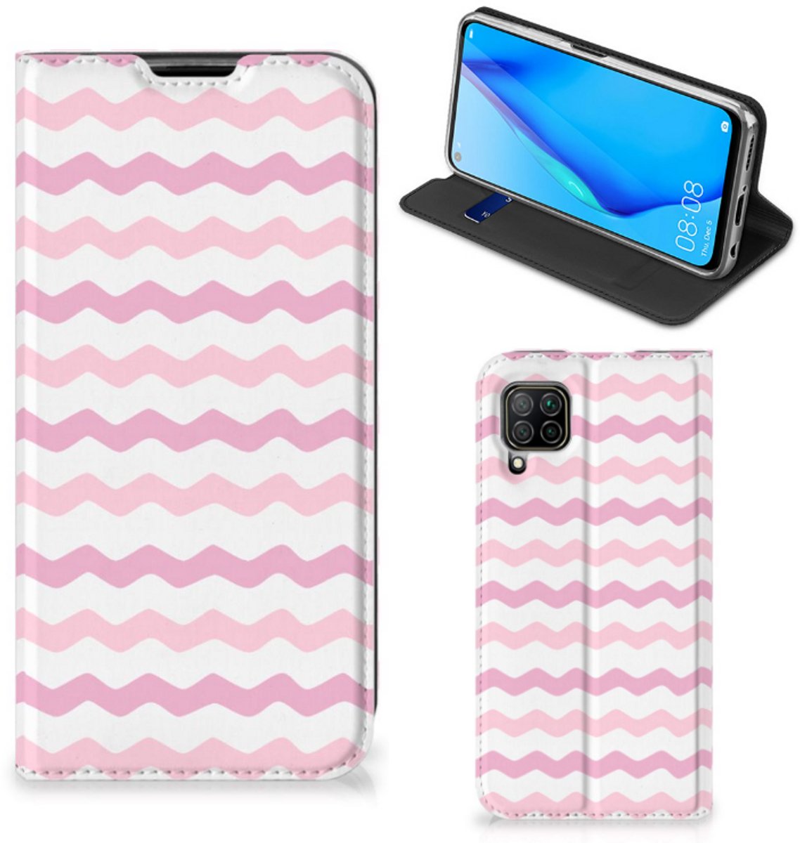 Huawei P40 Lite Hoesje met Magneet Waves Roze